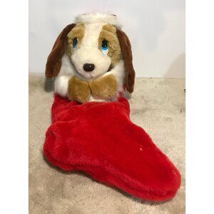Easton Court Plush Dog Christmas Stocking Brown Ears & Santa Hat 20"